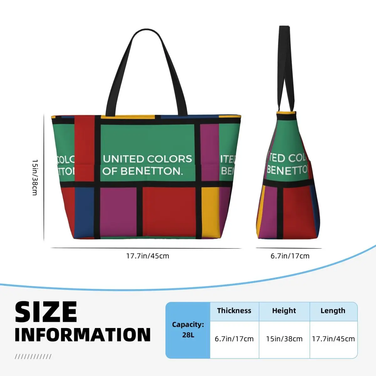 Borsa tote da spiaggia United Colors Of Benetton, borsa tote grande per sport, palestra, yoga, borsa da viaggio per donna, borsa fitness - immagine 4