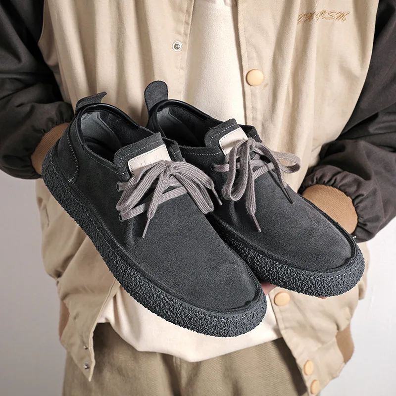 Men's Suede Genuine Leather Casual Shoes Lace-up Men Light Comfortable Driving Flats Mens Outdoor Oxfords Shoe 5
