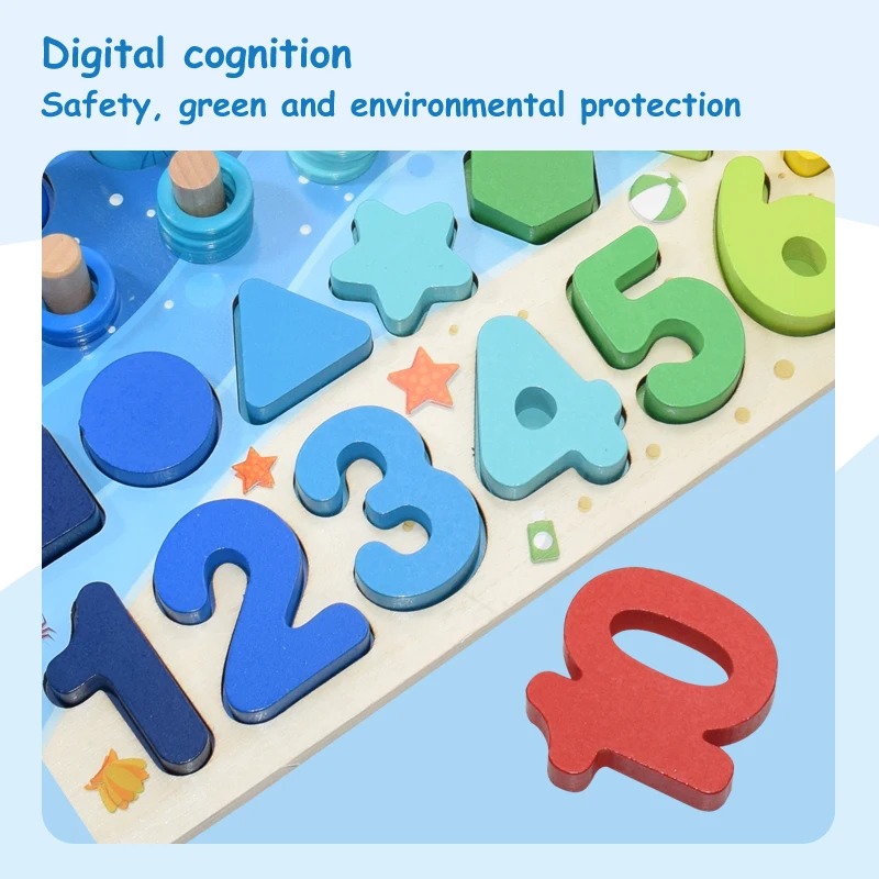 Montessori Educational Wooden Toys Children Busy Board Math Fishing Children's Wooden Preschool Montessori Toy Counting Geometry