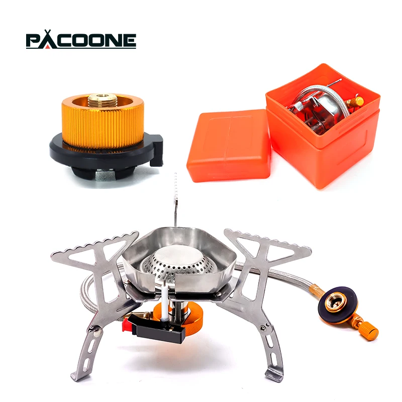 PACOONE Tourist Burner Camping Wind Proof Gas Stove Outdoor Strong Fire Stove Heater Portable Folding Ultralight Picnic Cooker