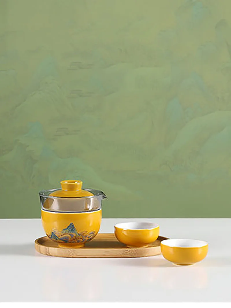 Portable Travel Teapot Set with 3 Cups 1 Pot, Ceramic Porcelain Chinese Tea Set, Gaiwan Ceremony Set, Household Gifts