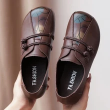 

Cheap Vintage Grandma Shoes 2022 Women's PU Leather Loafers Double Rope Strappy Flats Shoes Ladies Floral Flats Black Moccasins