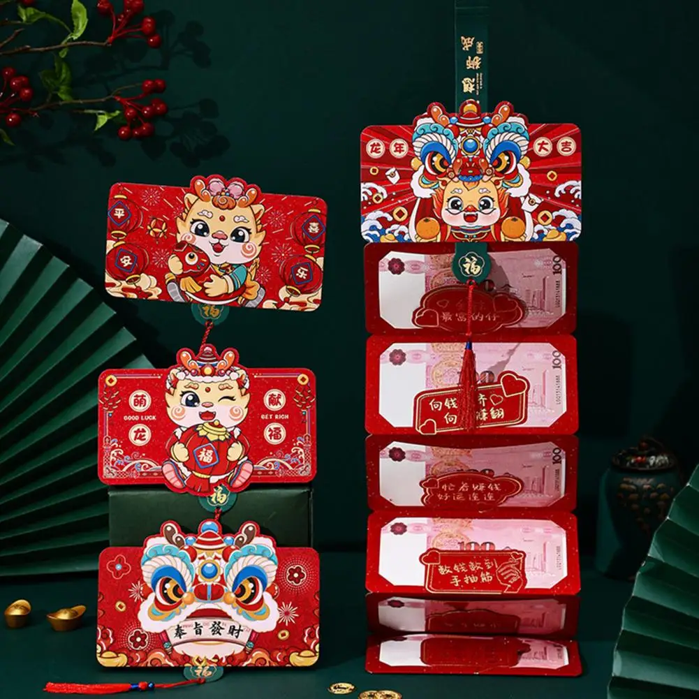 

Lucky Envelope Chinese New Year Pocket Decor Foldable 6 Card Slot Bag for Spring Festival Happiness Luck Chinese Red Envelope