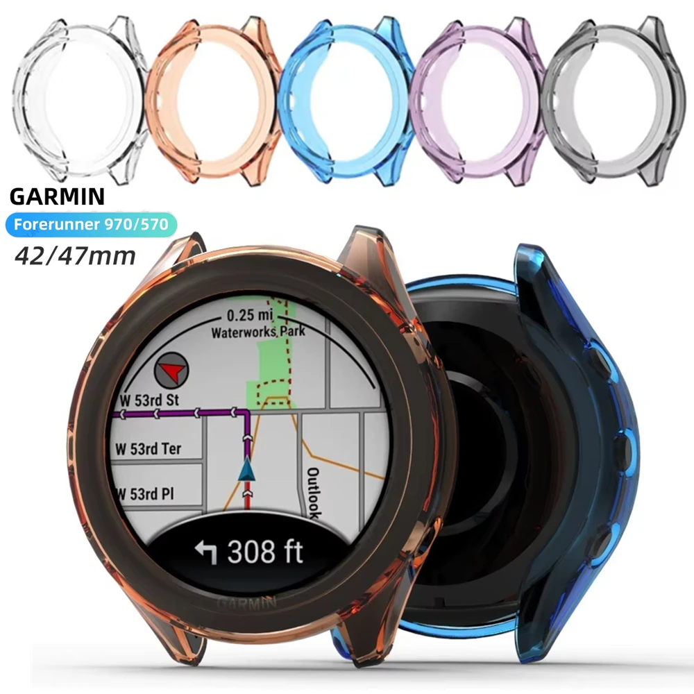 SkyBand TPU Silicone Custodie Compatibile per SmartWatch Garmin Forerunner 55 (Trasparente+Nero+RoseGold