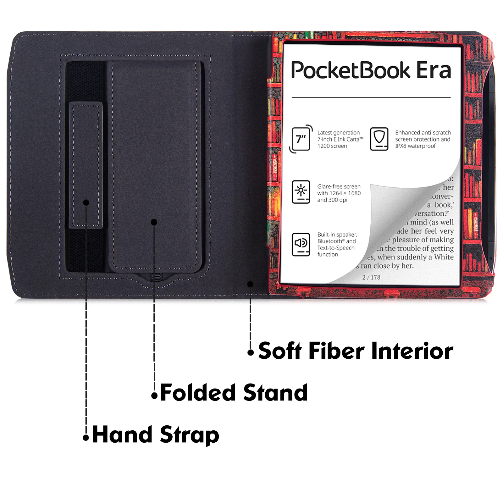 Estojo com Suporte para Ereader Novidades Pocketbook Era Modelo Pb700 Capa Protetora Fólio de Livro de Couro pu com Alça de Mão Despertador Automático para Dormir - Imagem 3