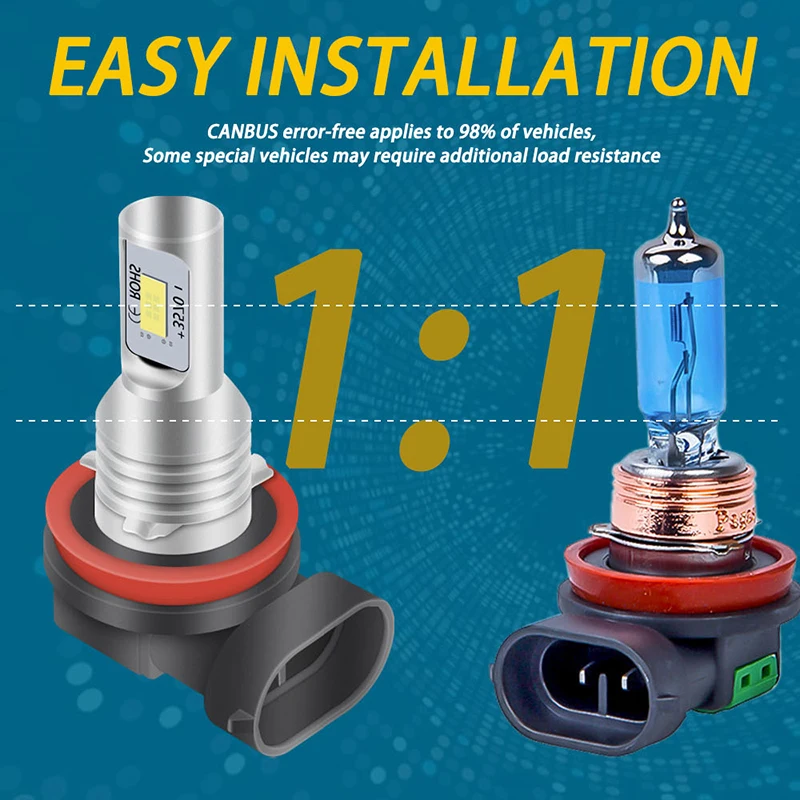 LED Bulb 2pcs H7-H11 9005 9006 LED Bulbs HB3 HB4 CSP LED Super Bright Headlight DRL Lamp 6000K White