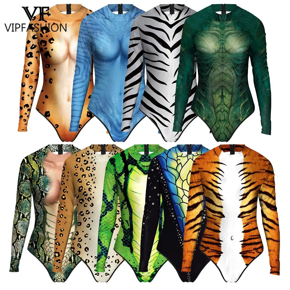 VIP FASHION zebra pattern cosplay costume leopard zentai bodysuit Halloween fancy animal swimsuit long sleeve summer swimwear cosplay costume