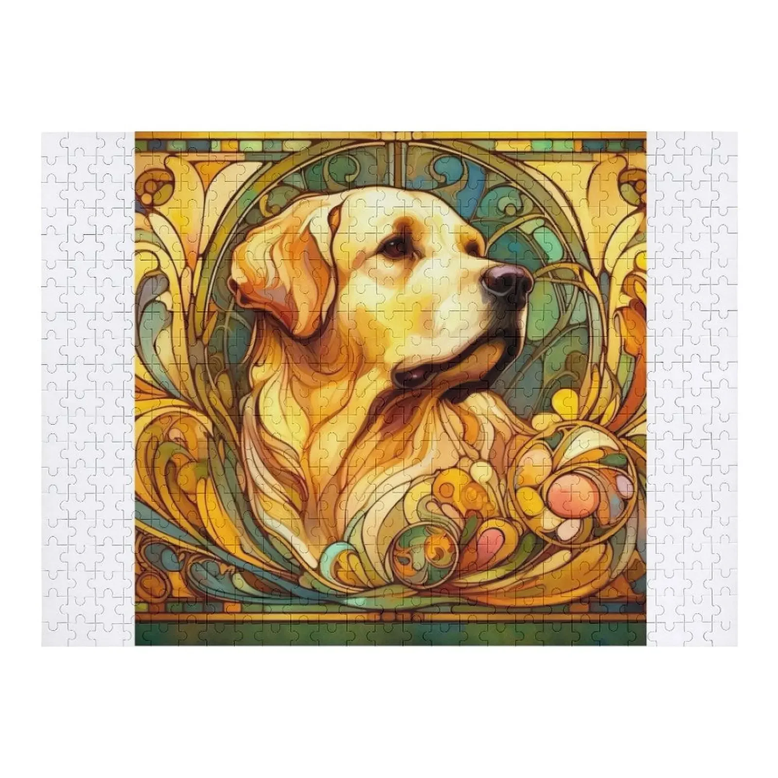 

A Soldered Gaze - A Majestic Golden Retriever in Stained Glass Jigsaw Puzzle Personalized Name Personalized Wooden Name Puzzle