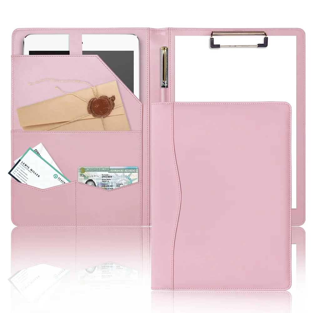 Padfolio Portfolio Binder Leather Clipboard Briefcase Loose-Leaf Binder Cover A4 Pockets Office Meeting Business file folders