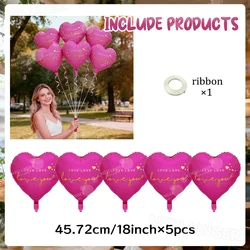 18 - inch 'Love You' Balloon - Romantic Decoration for Valentine's Day, Anniversaries, and Celebrations (Rose red 5pcs)