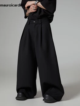 Mauroicardi Primavera Autunno Oversize Lungo Nero Flowy Baggy Pantaloni a Gamba Larga per Gli Uomini Streetwear Allentato Casual Pantaloni Morbidi 2024 1