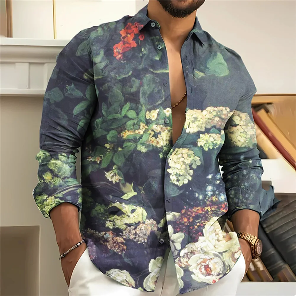 

Comfy Fashion Men T-shirt Blouse Party Plus Size Retro Shirts Autumn Spring Breathable Vintage Winter Button Down