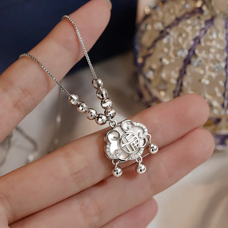 925 Sterling Silver Xiangyun Lock Necklace Women's Blessing Character Pendant 2023 New Light Luxury Clavicle Choker Summer