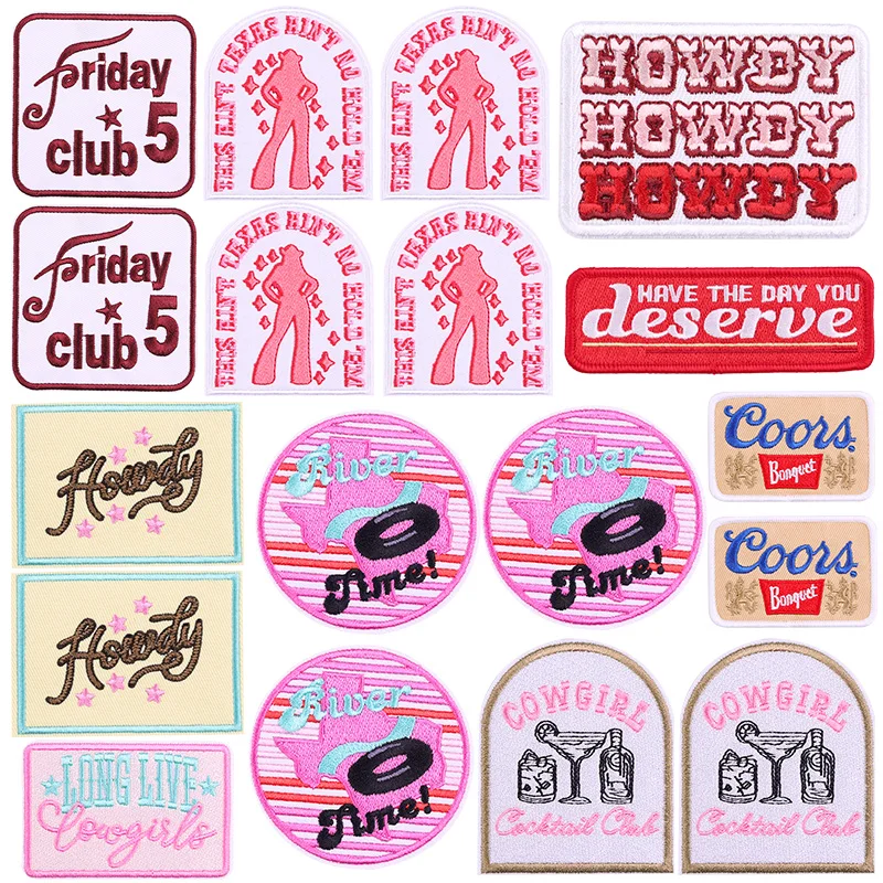 10PCS Wholesale Club Howdy Embroidery Patches For Clothes Pink Cowgirl Iron On Patches For Clothing Thermoadhesive Patch For Hat