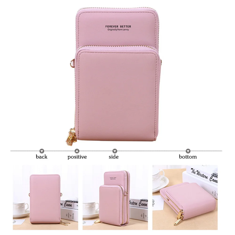 Touch Screen Mobile Phone Bag For iPhone Huawei Samsung Women PU Chain Messenger Shoulder Bags Flap Bag Mini Handbag Wallet