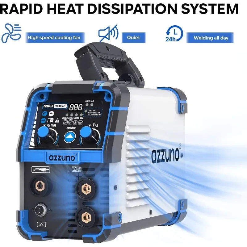 AZZUNO 135 Amp MIG Welder, 3 in 1 Multiprocess Welder 110V Flux Core Welder Flux MIG/Lift TIG 5