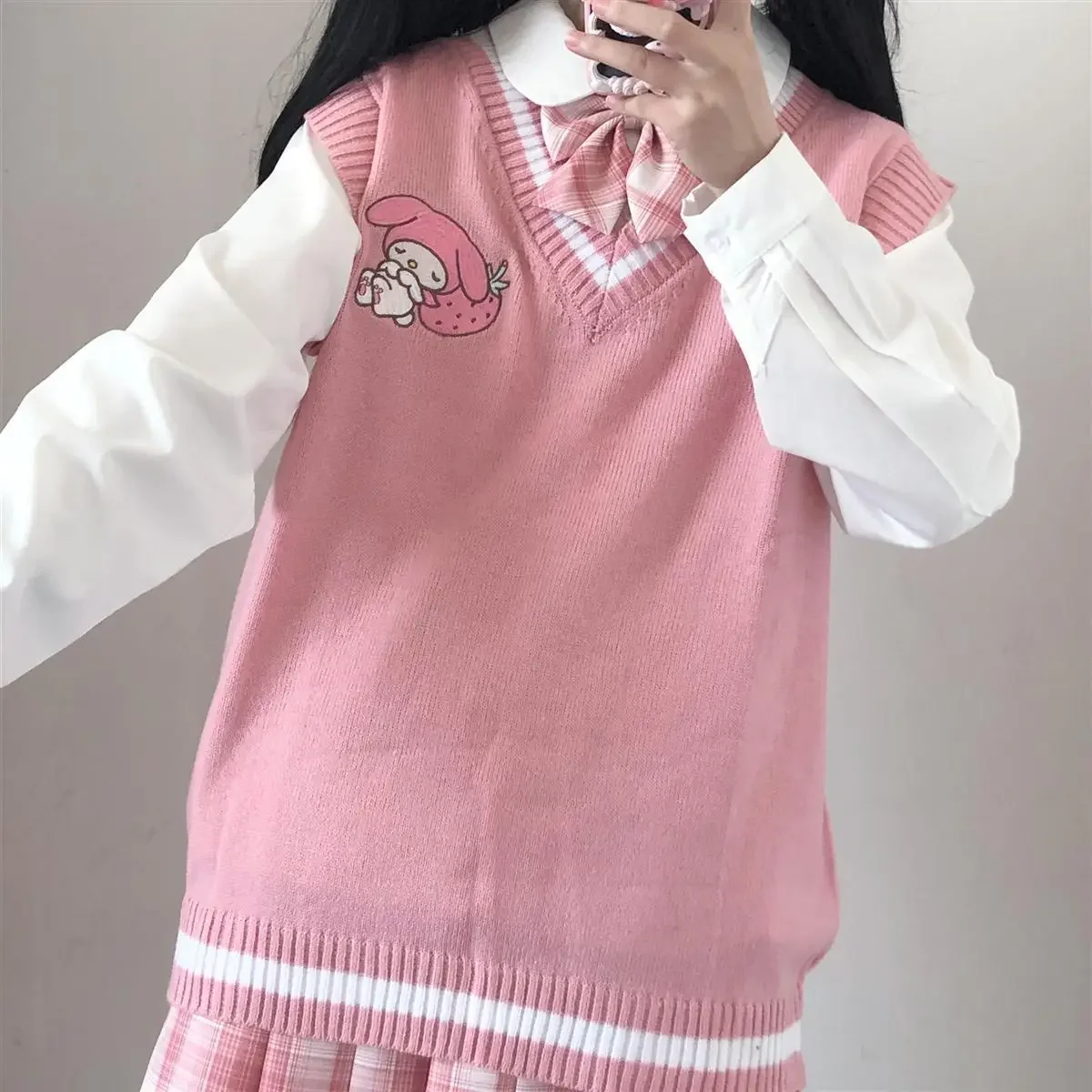 Japanese cute Sanrio Kuromi women sweater college style uniform knit sweater vest loose My Melody girl sweet sleeveless women sweater