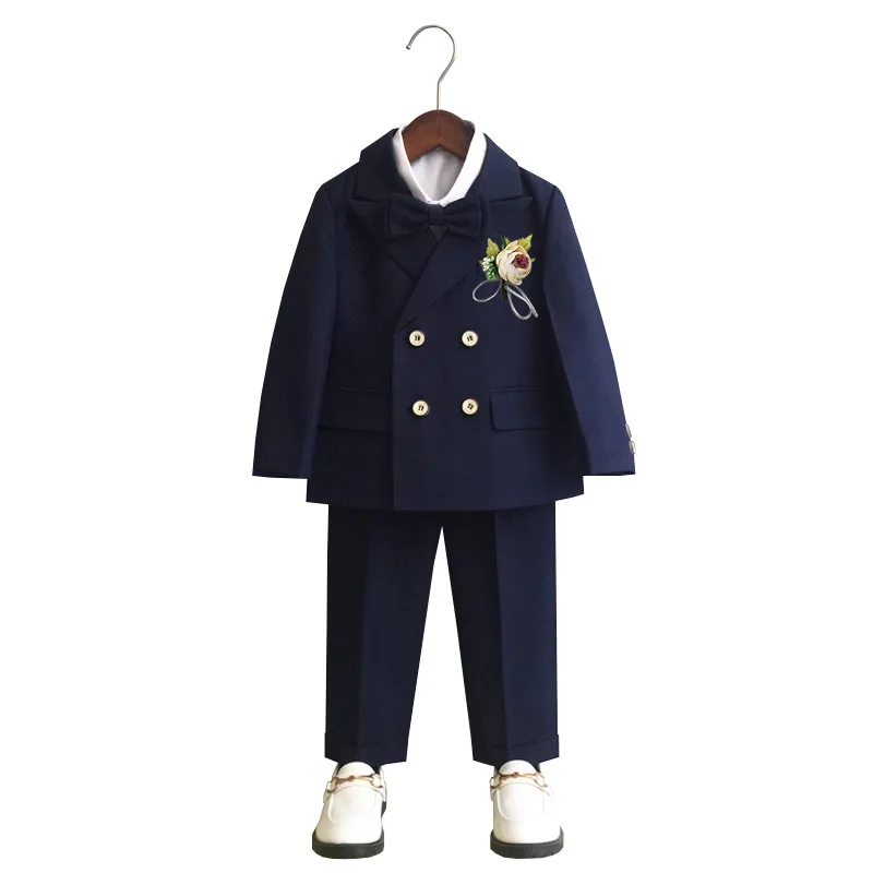 Child Formal Double Breasted Suit Set Boy Autumn Winter Wedding Party Piano Perforance Banquet Costume Kid Blazer Pants Clothes
