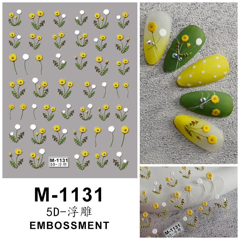 Nail Stickers Nail Art Stickers Decals 5D Embossed Self-Adhesive Cartoon Flower Butterfly Star Nail Stickers