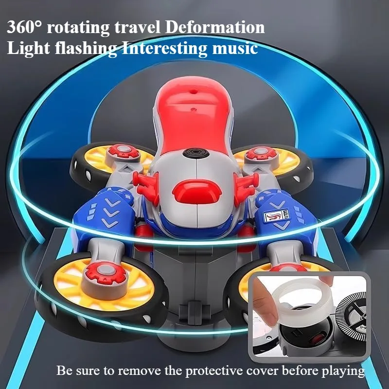 Stunt Motorcycle Toy With Lights & Music - 360° Rotating Wheels For Kids 3-12