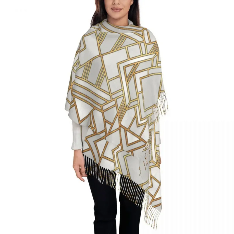 

Art Deco Geometric Abstract Pattern Scarf Wrap Women Long Winter Warm Tassel Shawl Unisex Geometry Scarves