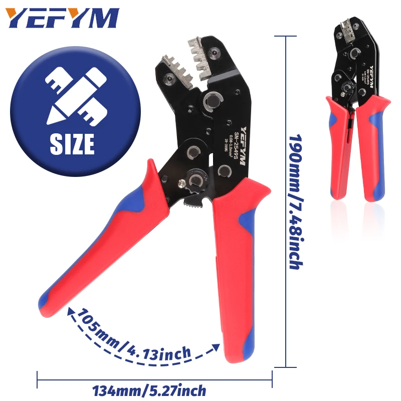 Crimping Tools SN-2549S For PH2.0/XH2.54/2.8/3.0/3.96/KF2510/JST Terminal AWG 28-18 (0.08-1.0mm&sup2;) Wire Ratcheting Pliers