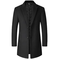 BROWON Brand Trench Coat Men Autumn and Winter New Solid Color Long Woolen Coat for Men Business Casual Windbreaker Men Clothing 2