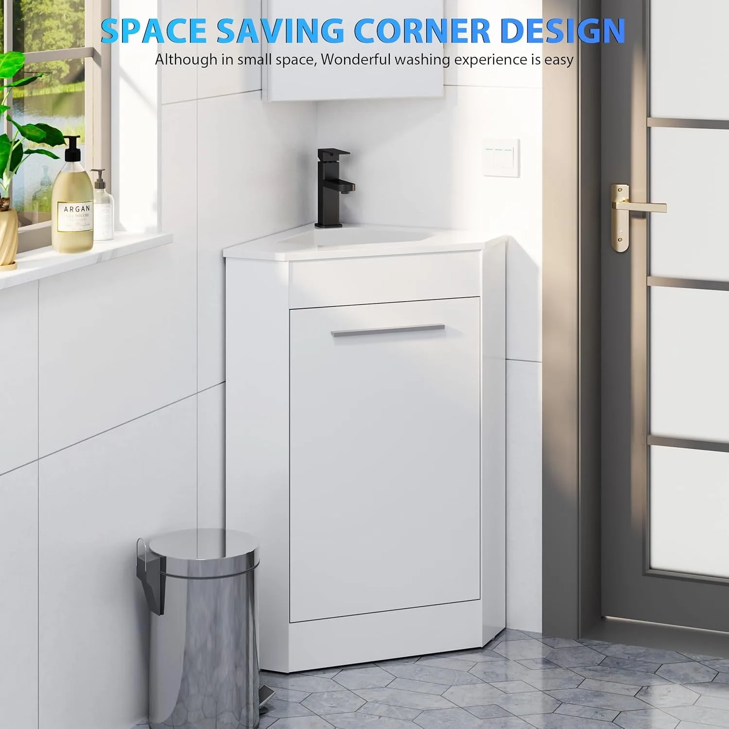 26" Corner Bathroom Vanity Sink Combo for Small Space Freestanding Cabinet with Resin Sink and Matte Black Faucet ﻿ 4