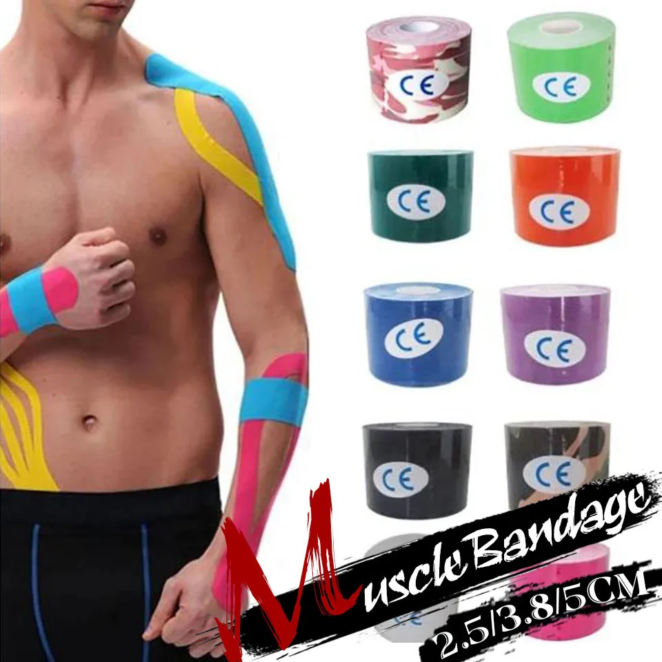 5cm*5m Kinesiotape Elastic Cotton Roll Adhesive Kinesiology Tape Sports Injury Muscle Strain Protection Tapes First Aid Fitness