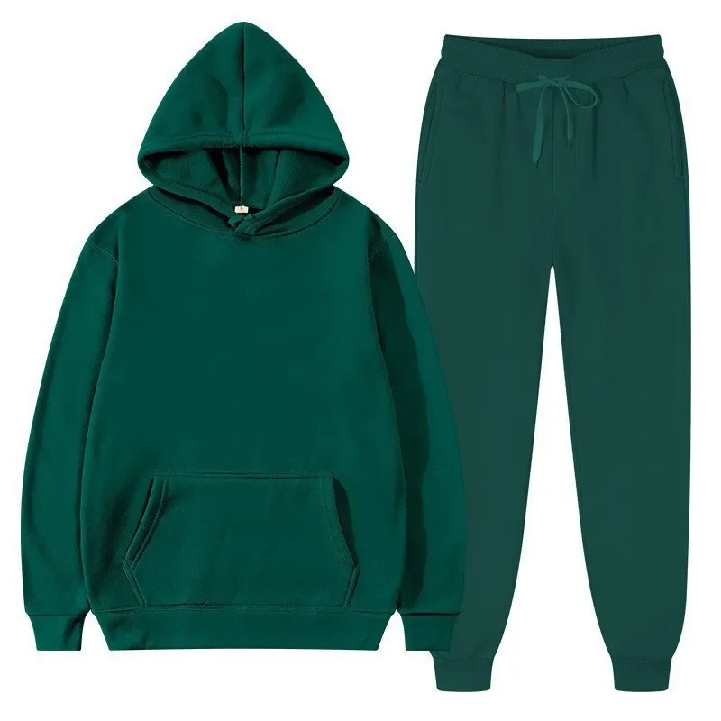 Men's Solid Color Sweatshirt Pullover Pants Set 2-Pieces Sports Suit Cross-Border Training Tracksuit sports suit