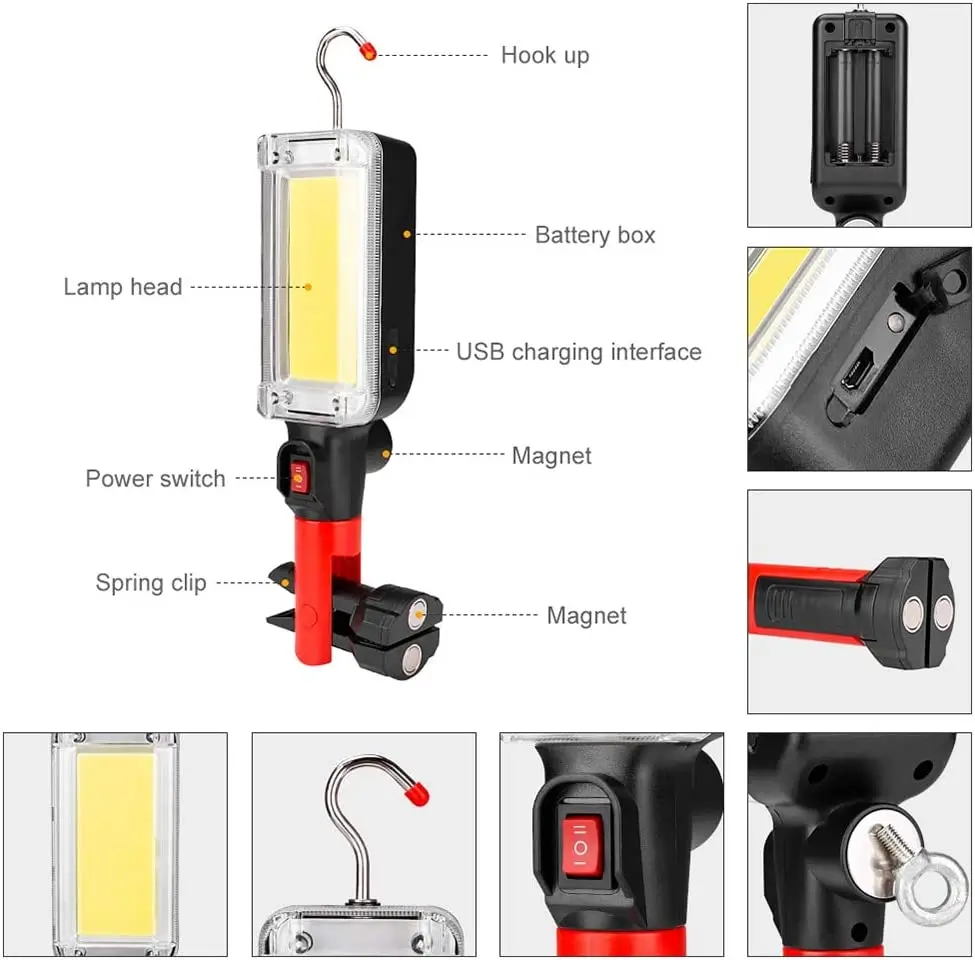 USB Rechargeable COB Work Light led flashlight camping lights camping lamp led work light work light solar lantern 1/2/4pcs Portable LED Flashlight 18650 Adjustable 2Mode Waterproof Magnet Design Camping Lantern