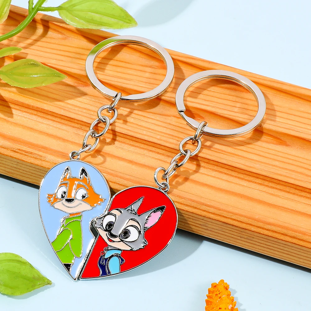 Judy And Nick Heart Keychain Pair Sweet Couple Keyring for