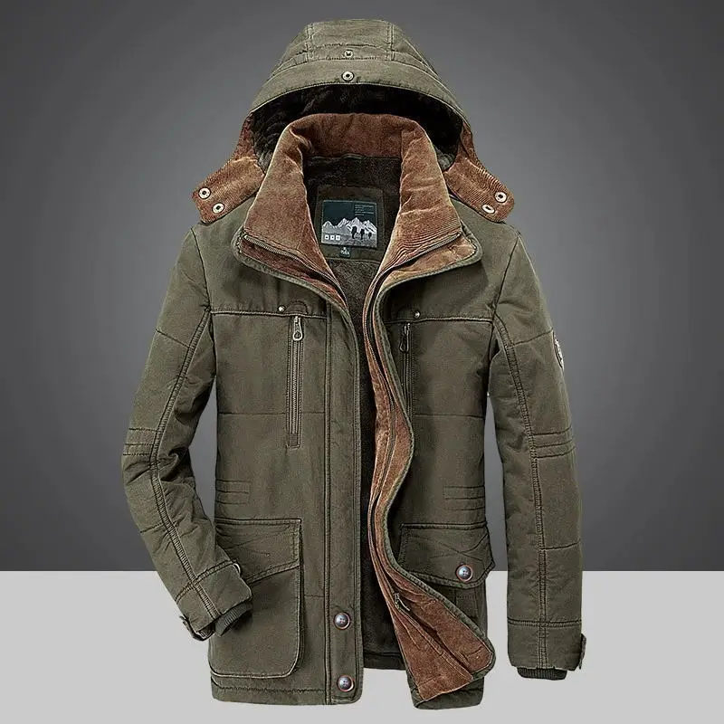 Winter Hooded Parka Coat Coat High Quality Clothing Windproof Fleece Jacket Men's Warm Thick Windbreaker Military Coat
