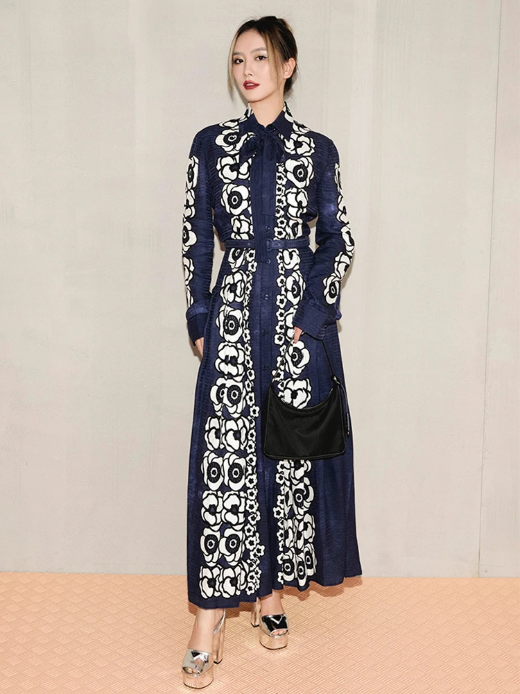 

Designer 2023 New Women's Elegant Party Dress High Quality Soft Print Long Dress Formal Occasion Casual Fashion French Vintage