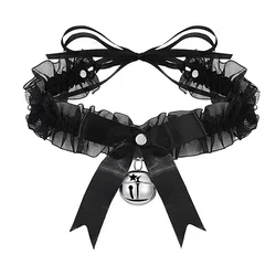 Lace Aesthetic Bow Knot Bell Choker - Women's Cute Gothic Collar Necklace (Black)