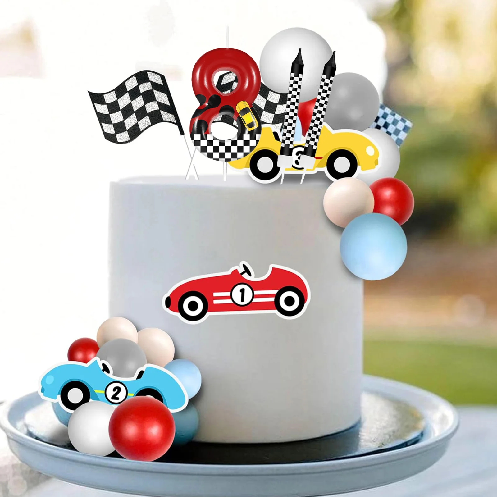 7pcs red Racing Cars Themed Birthday for CakeCandles, Number0 1 2 3 4 5 6 7 8 9 10 Candle Birthday Cake Topper - Image 2