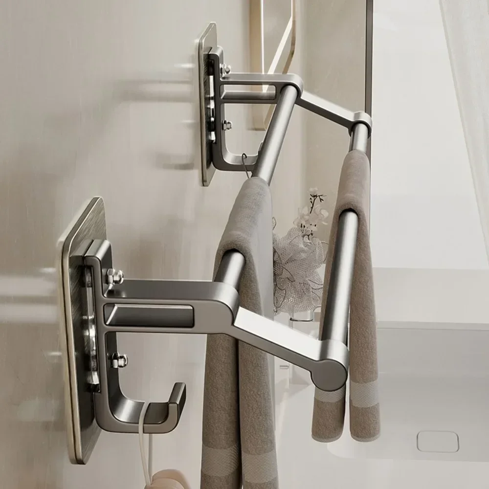 Self-Adhesive Bathroom Towel Rack Clothes Holder Gun Gray Aluminum Double Pole Bar With Hook Without Drilling Toilet Accessories towel holder towel rack bathroom facilities clothes hanger rod