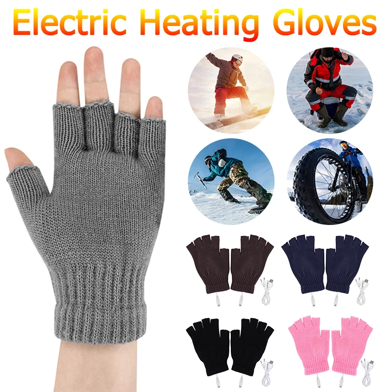 Women Men USB Heated Gloves Winter Warm Thermal Electric Gloves