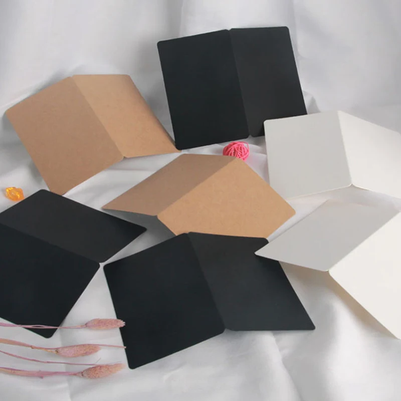 10 Pcs Kraft Paper Blank Greeting Cards Folding Multi-purpose Hard Paper Card Wedding Festival Envelope Card Invitation