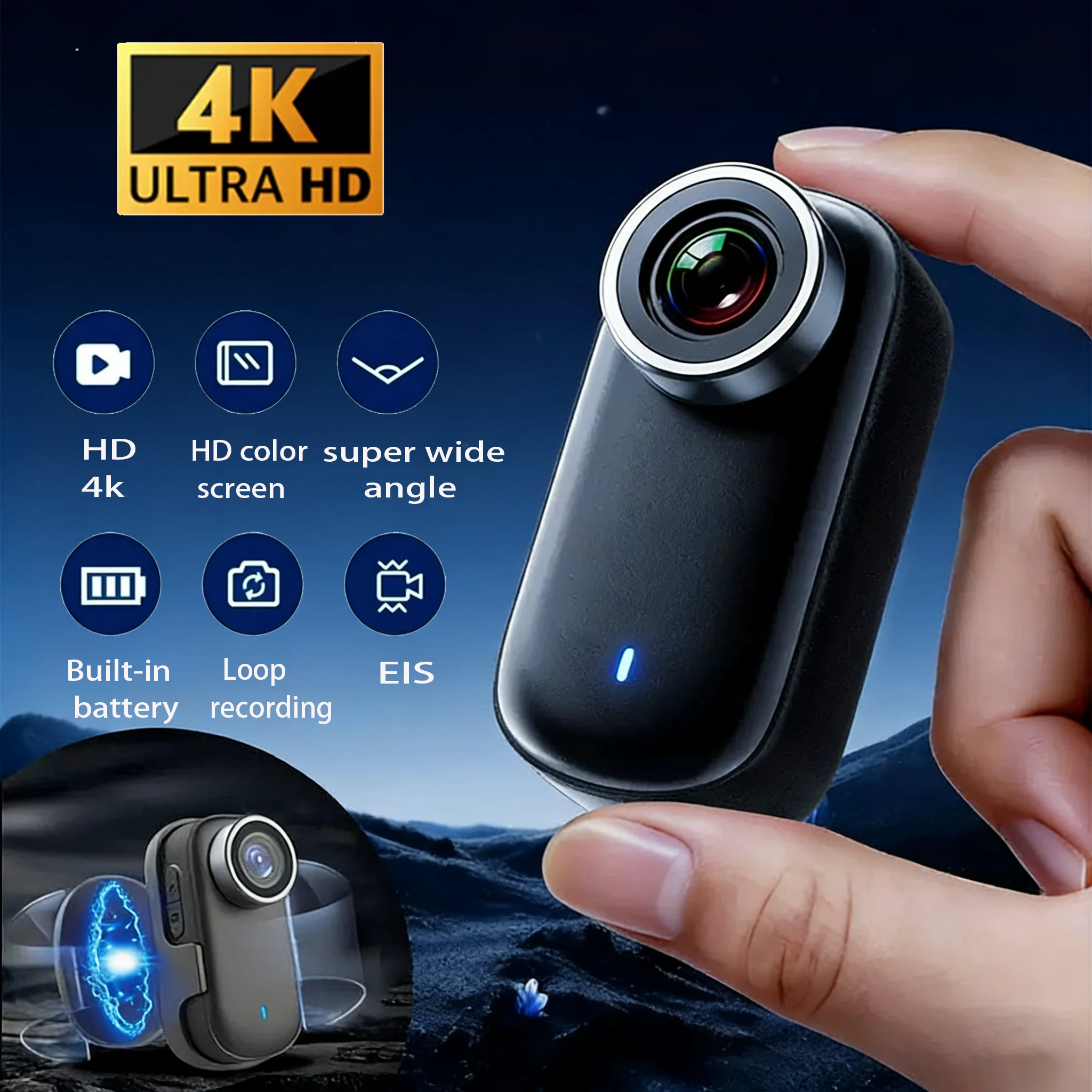 4K WiFi 미니 썸캠 자전거캠 오토바이 스포츠캠 휴대용 자석식 가슴 고정 바..