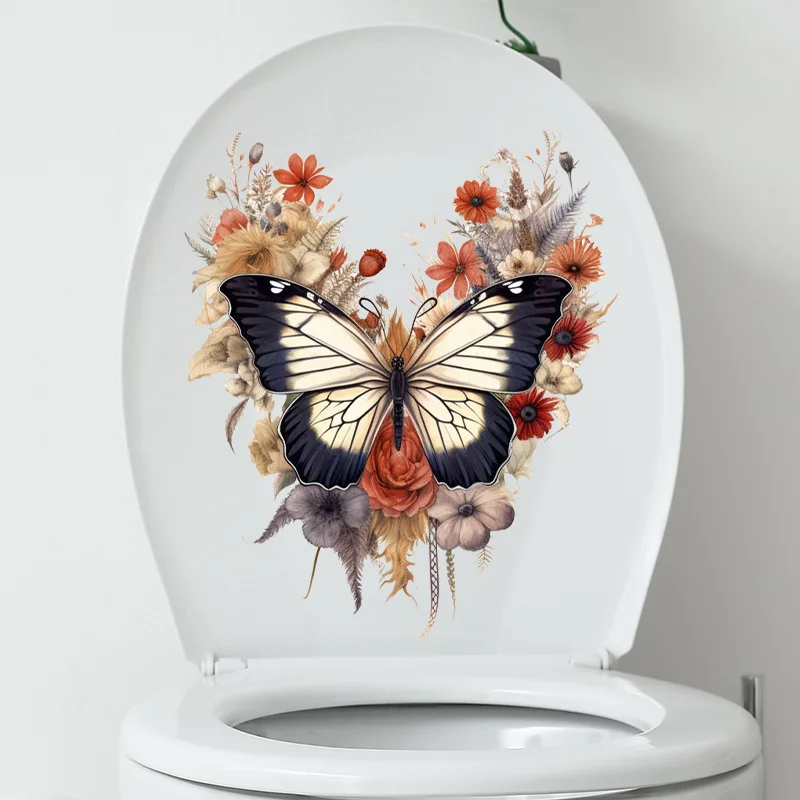 Funny Butterfly Toilet Stickers Waterproof Adhesive Decorative Vinyl Decals for Toilet Lid Wc Refrigerator Home Decoration