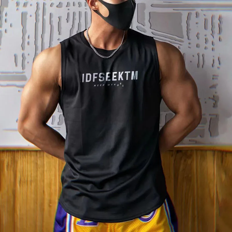 Basketball Training Muscle Fitness Quick Dry Tank Top Moisture Wicking Mesh Breathable Sports Tide Sleeveless T-Shirt Solid Men