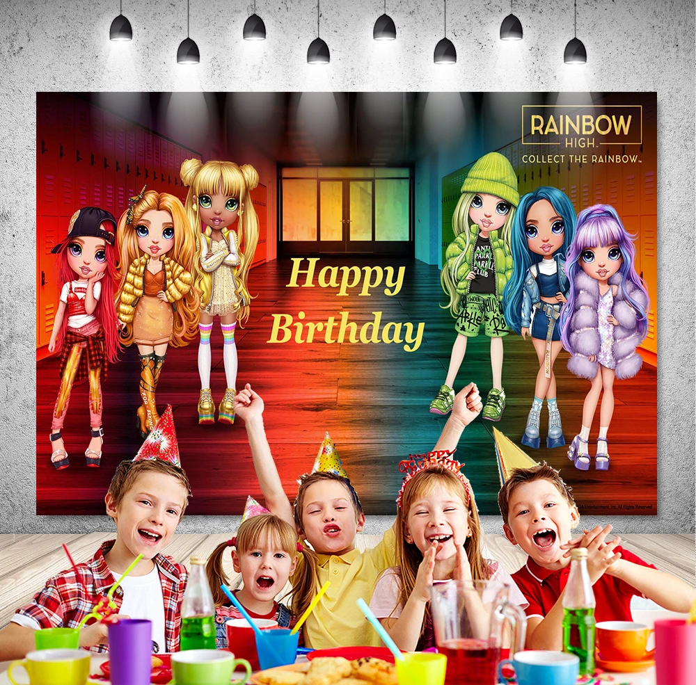 DIXSG Rainbow High Dolls Photography Backdrop Girls Birthday Baby