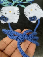 Blue Crochet Swimsuit Checker Bottom String Bikini Set With Blue Bowknot Fashion Swimwear Cute Beachwear Sexy Swimsuit Vacation 6