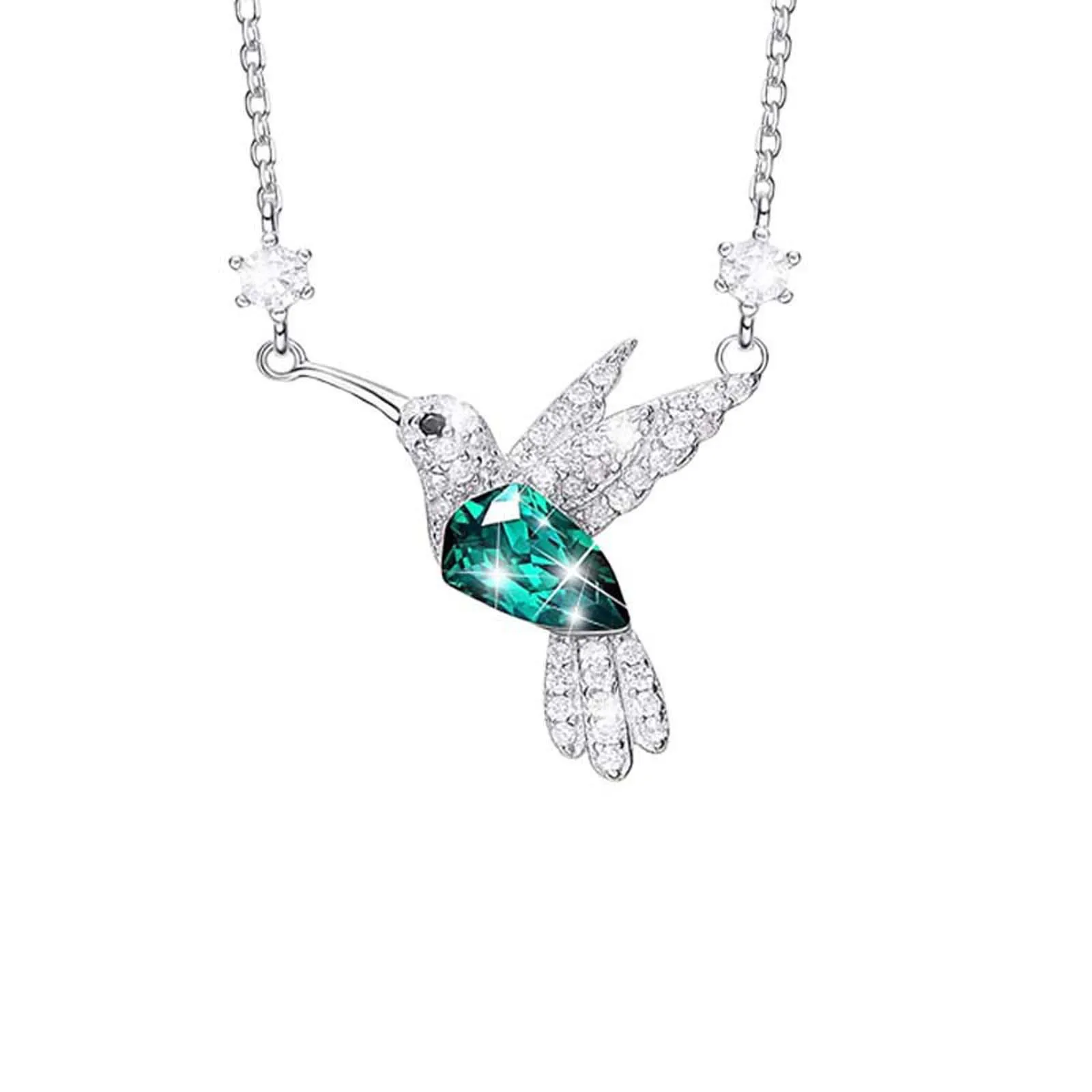 

Necklace 925 Silver Jewelry Ladies Personality Diamond Studded Hummingbird Chain Bird Fly Necklace 실버 목걸이 Necklace Kolye