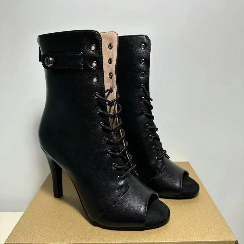 New Fashion Party Boots Sexy High Heels women high heels Stilettos Women's Ballroom Latin Dance Heels Shoes Black Peep Toe Shoes Size 46