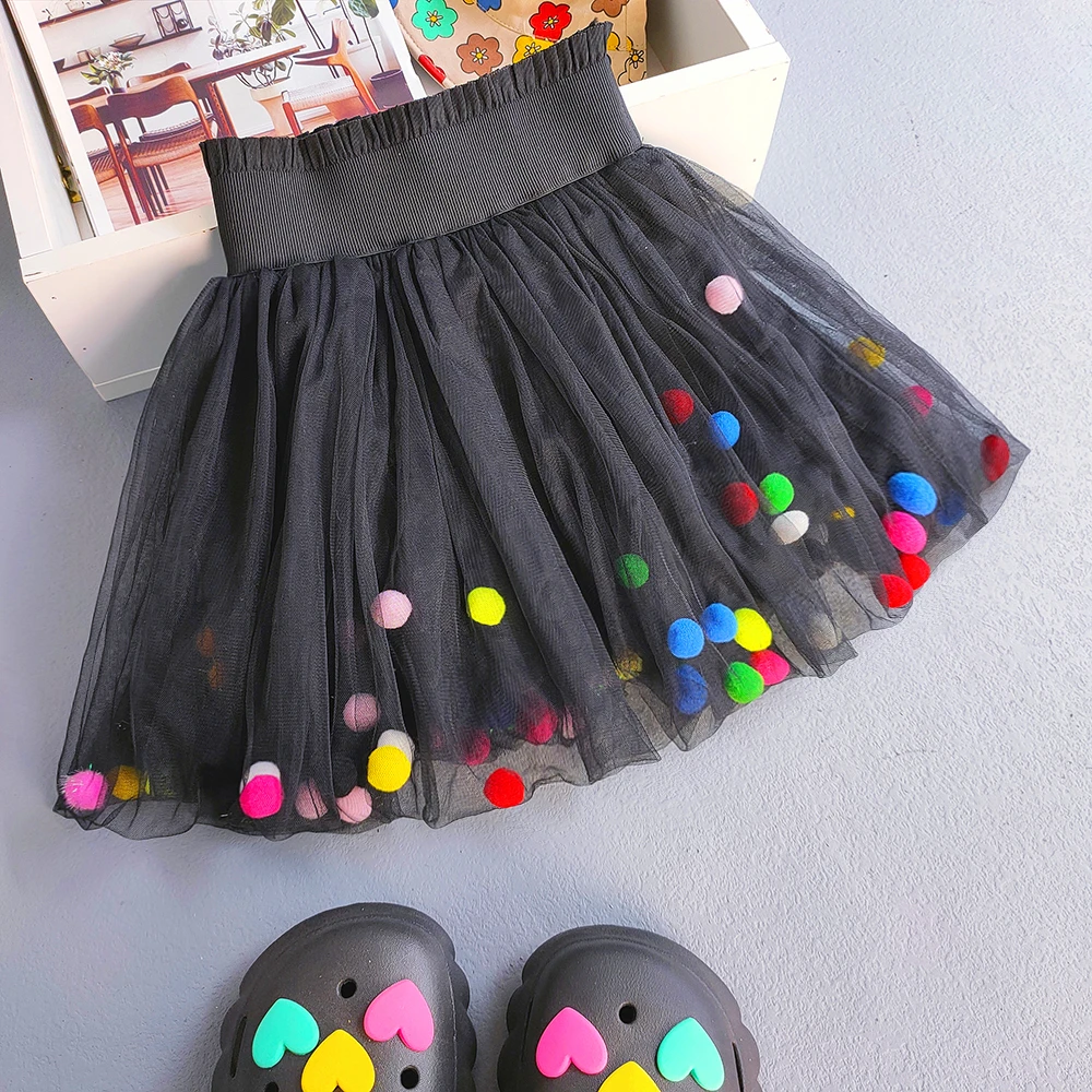 Ballet Tutu Skirt Children Skirts Baby Girls Tutu Skirts Kids Elastic Waist Pettiskirt Girl Princess Tulle Skirt Colorful Pompom mini Skirts Children Clothing