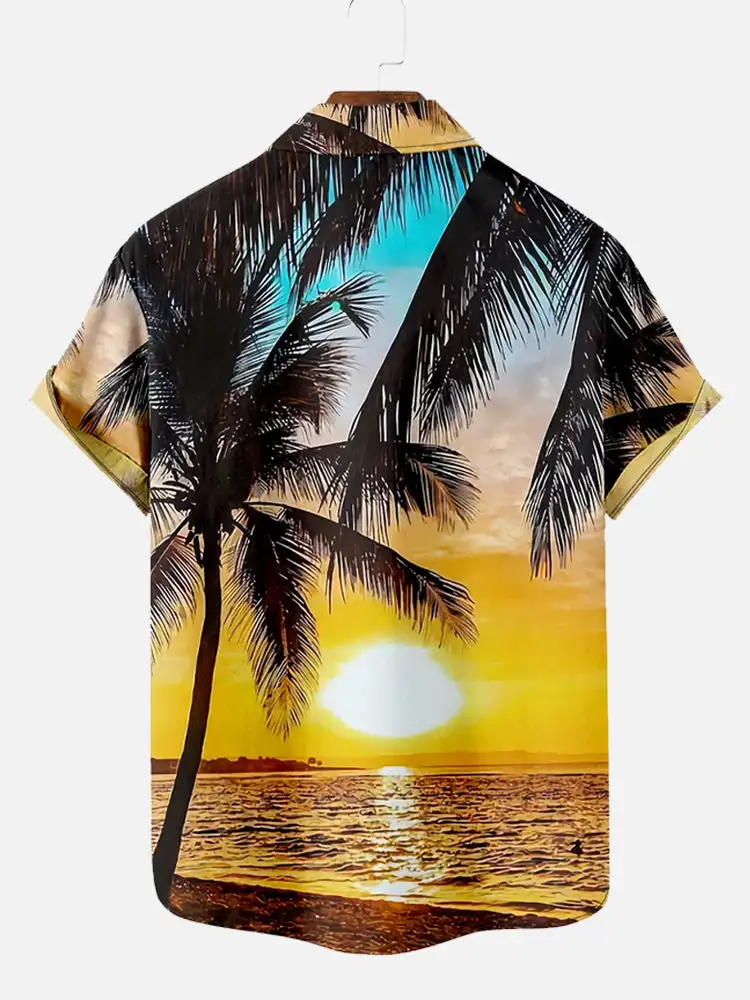 Men's Hawaiian Coconut Tree Pattern Shirts Summer Beach Sunset Shirt Men's Casual Short Sleeved Shirt Exquisite 3D Printed Shirt 2