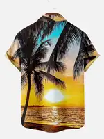Men's Hawaiian Coconut Tree Pattern Shirts Summer Beach Sunset Shirt Men's Casual Short Sleeved Shirt Exquisite 3D Printed Shirt 2