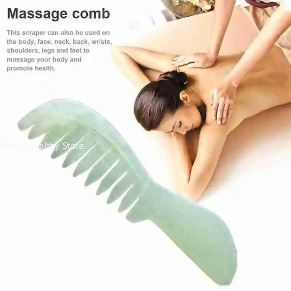 Natural Jade Hair Comb Head Massager Scalp Massage Meridian Brush Board Stone Massage Hair Body Comb Beauty Sha Retro Gua